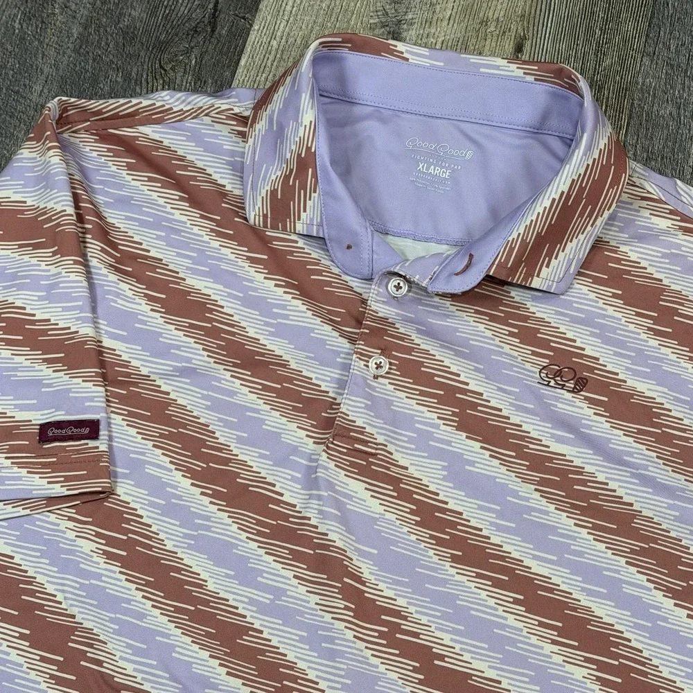 Good Good Polo Shirt Mens XL Purple Diagonal Stripe Golf Performance Stretch